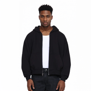 plain thick 500400gsm boxy Blank <b>Hoodie</b> <b>Mens</b> Cotton <b>Oversized</b> <b>Fleece</b> Custom <b>Hoodie</b> Manufacturer Heavyweight Cropped zip Hoodies - Product Image 1