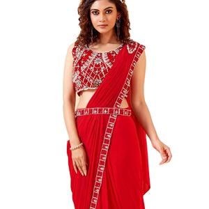 El último diseñador Heavy Sequence Mirror Work Listo para usar Saree - Product Image 1