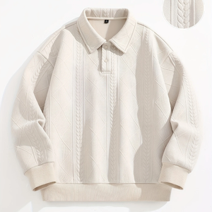 Sweat Homme Décontracté Noir Coupe Surdimensionnée à Manches Longues Veste Boutonnée à Revers Jacquard Epais Veste à Capuche Lavable en Machine - Product Image 3