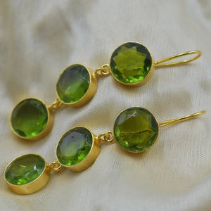 Pendientes de Piedra Hechos a Mano, Joyería de Plata de Ley 925, Pendientes de Botón Chapados en Oro de 18k para Mujer - Product Image 1