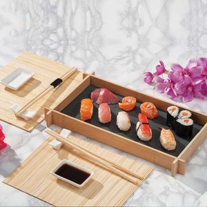 Elegante servizio cena giapponese Set Sushi per 2 tra cui 35x20cm vassoio ardesia 7 pezzi di bambù bacchette strumenti Sushi - Product Image 3
