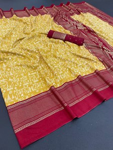 Hermosa Sari de seda de estilo indio del Sur con blusa de trabajo tejida Rich Minakari Pallu para fiestas y Bodas de invierno - Product Image 3