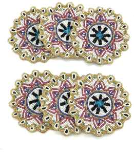 Juego de alfombrillas de mesa con cuentas de oro plateado de 14 pulgadas hechas a mano, patrón ovalado 3D en pizarra, almohadillas de mesa de secado de vidrio, materiales artesanales elegantes - Product Image 1