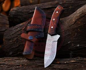 Handmade Damascus Steel Fixed Blade Knife High Carbon Fixed Blade Hunting Knives with <b>Leather</b> Sheath - Product Image 2