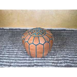 Puf de Cuero Marroquí Hecho a Mano, Otomana Tradicional Artesanal, Decoración del Hogar, Asiento Boho para Sala de Estar - Product Image 1