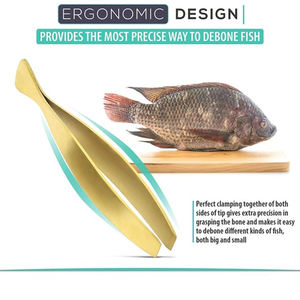Pinzas de cocina de acero inoxidable de calidad superior Pinzas de hueso de pescado Recubierto de color dorado con punta roma - Product Image 5