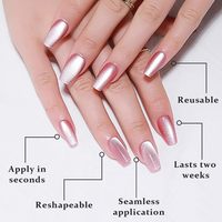 Ongles à presser carrés moyens effet œil de chat rose métallisé pailleté, sans colle, réutilisables, qualité salon, vente en gros