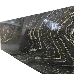 Latest Collection 2024 Indian Golden Black Tiger Granite has Gorgeous Golden Veins Wall and Floor Tiles for Toilet Bathroom etc
