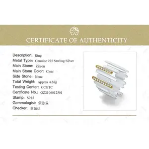 แหวนเงินแท้ทำมือลายเส้นขนานประดับเพชรซิร์คอน เครื่องประดับแฟชั่นลำลองทันสมัยสำหรับงานปาร์ตี้ - Product Image 6