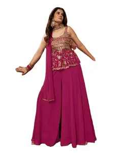 印度设计师独家民族服装新款乔其纱旁遮普沙拉帕拉佐套装，价格合理