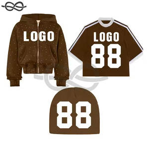 <b>Men's</b> Streetwear Hoodie & Premium Boxy Fit Rhinestone <b>T</b>-<b>Shirt</b> with Bold Letter Print & Functional <b>Pocket</b> Heavyweight Beanie - Product Image 4