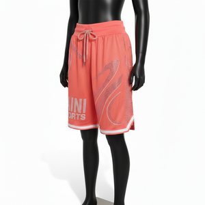 กางเกงบาสเก็ตบอลหญิง 170 GSM ผ้าโพลีเอสเตอร์ตาข่ายระบายอากาศอย่างดี สีชมพูคอรัล ประดับด้วยคริสตัลแบบรีดร้อน พร้อมโลโก้สั่งทำพิเศษ - Product Image 4