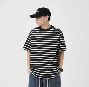 Camiseta de Hombre a Rayas, 100% Algodón, Cuello Redondo, Corte Regular, Tejido de Punto Teñido, Informal, Manga Corta - Product Image 2