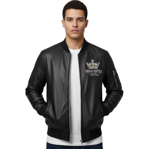 Custom Embroidered Cow Skin <b>Leather</b> Bomber <b>Jacket</b> Unisex Luxury Streetwear Vintage <b>Winter</b> Coated Canvas Front Logo Windproof - Product Image 2