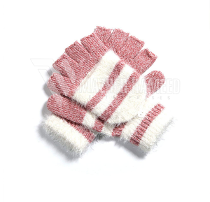 Gants demi-doigts thermiques en tricot rayé à la mode décontractée pour hommes et femmes Nouveau design Gants chauds d'hiver du Pakistan - Product Image 1