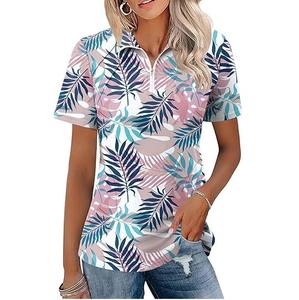 Camiseta de Manga Corta con Media Cremallera para Mujer, Personalizable con Estampado por Transferencia de Calor, Ropa de Calle de Verano, Transpirable, de Poliéster - Product Image 2