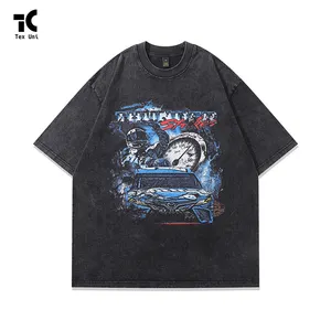 Amerikaanse Hiphop Trendy Merk Leuke Cartoon Print Wash Distressed T-Shirt Met Korte Mouwen Heren En Dames Oversized Half Mouw T-Shirt