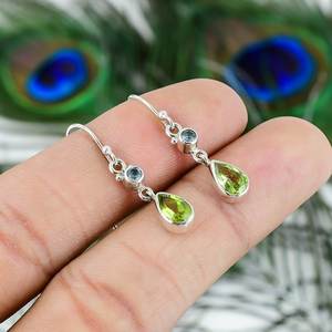 Super 925 Sterling Silver Plated Bohemian Style <b>Earrings</b> Fashionable Peridot Tiny Gemstone Natural Bezel Anniversary Supply - Product Image 6