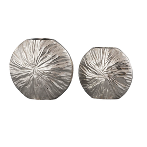 Florero de aluminio con acabado plateado hecho a mano, accesorio decorativo de Mesa para el hogar o la boda, estilo de diseño costero - Product Image 1