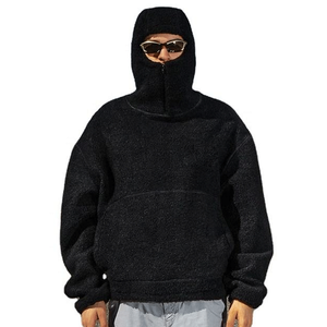 Sudadera con capucha de forro polar Sherpa con diseño Ninja personalizado, estilo gangster, OEM, alta calidad, unisex, oversize, con cremallera y máscara facial. - Product Image 2