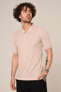 เสื้อยืดแบบลำลองของผู้ชายเสื้อ100% คอตตอนทรงกรวยสำหรับเสื้อโปโลสีเทาเนื้อผ้าถักซิปเบอร์กันดี - Product Image 4