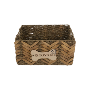 Panier pour animaux de compagnie en jacinthe d'eau tissée à la main réutilisable de haute qualité, mélange d'herbe marine, écologique, pour chats et petits chiens, forme rectangulaire, artisanal - Product Image 1