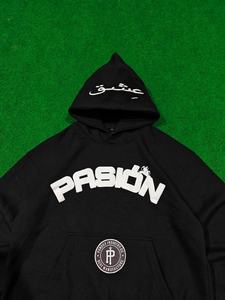 Sweat à capuche en molleton de coton épais personnalisé, logo imprimé en relief, étiquette tissée sur les manches, sweat à capuche imprimé en relief lourd - Product Image 4