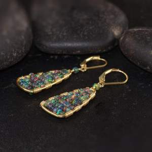 Boucles d'oreilles pendantes en opale noire naturelle pour femmes, perles d'opale noire, pierre précieuse, argent sterling 925, plaqué or 14 carats, fait main - Product Image 6