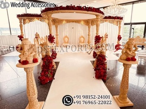 Latest Design Wedding Wooden Mandap Set Traditional Hand Carved Wooden Mandap <b>Stage</b> Decoration Wooden Mandap For Hindu Wedding - Product Image 5