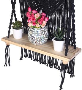 Handmade Modern Boho Wall Art Eco-Friendly Fabric Macrame Shelf & Plant Hanger Rectangle Shape for Christmas Wall Decor - Product Image 2