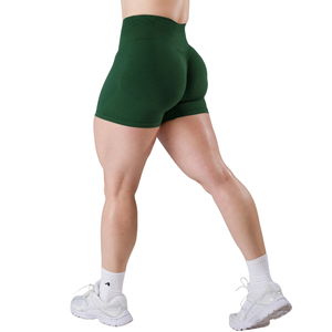 Shorts de sport pour femmes, vert court, sans couture, taille mi-haute, extensible, compression, entraînement, fitness, anti-fuites, shorts d'entraînement - Product Image 5