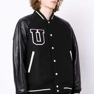 Veste universitaire collège classique pour hommes Patch en Chenille personnalisé corps en laine manches en cuir et fermeture à bouton pression veste Letterman - Product Image 4