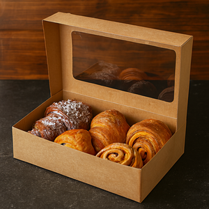 Boîtes en papier kraft brun avec fenêtre pour sushis, en matériaux recyclés, couleur personnalisée, pelliculage mat, pour éclairs et crèmes. - Product Image 5