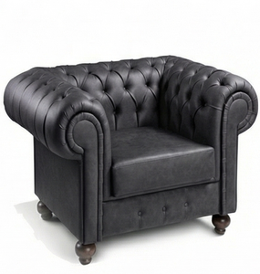 Modern Tufted PU Leather Armchair Chestir with Wooden Legs for Living Room Home Office & Bedroom Furniture - Product Image 1