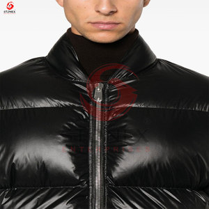 Ropa de calle de invierno, cuello alto sólido, tela de lona, chaquetas acolchadas brillantes para hombres, cierre de cremallera, botón, decoración frontal personalizada - Product Image 2