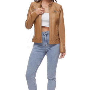Nueva moda mujer chaqueta de cuero a prueba de viento Venta caliente mujer ropa chaqueta de cuero para la venta - Product Image 5