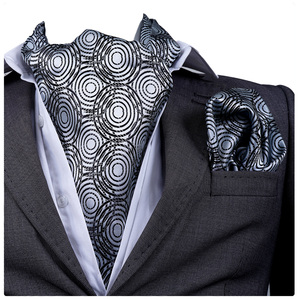 Ensemble Ascot et Pochette Exclusif pour Homme Exve, Style Géométrique Gris et Noir, Tissu Satiné Formel 100% Soie - Product Image 1