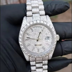 Montre unisexe analogique Moissanite présidentielle de 25 carats la mieux notée diamant brillant or rose glacé acier inoxydable à la mode - Product Image 1