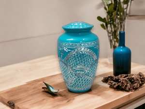 โกศใส่เถ้ากระดูกชายโกศสลักด้วยเงินสีน้ำเงินสำหรับผู้ใหญ่โกศตกแต่ง - Product Image 4