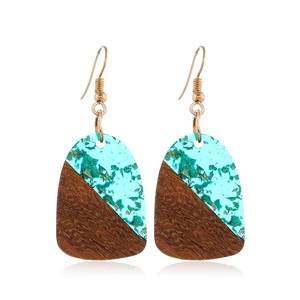 Fashionable Resin & Wood Hoop <b>Earrings</b> <b>Cute</b> Gold Plated Glitter Handmade High Quality Bohemian Style Women's Jewelry for Woman - Product Image 3