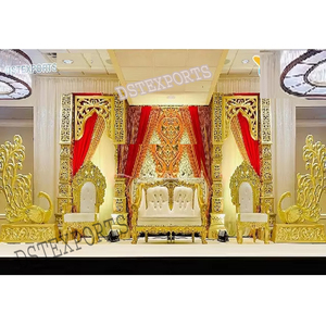 ชุดรูปแบบงานแต่งงานสีทองแบบดั้งเดิมของอินเดียใต้สำหรับเวทีแต่งงานชุดรูปแบบแกรนด์บอลลีวูดตกแต่งเวทีงานแต่งงาน - Product Image 1