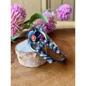 Chimney Butte Onyx & Coral Luxury Fashionable Sterling <b>Silver</b> <b>Cuff</b> <b>Bracelet</b> - Product Image 4