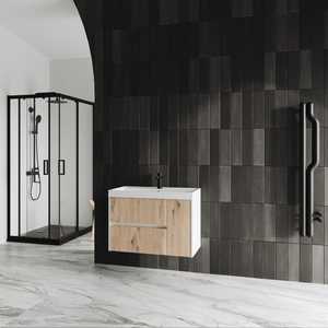 Meuble de salle de bain Cannes 80 cm en chêne doré côtelé avec lavabo, ensembles de salle de bain - Product Image 2