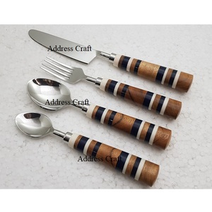 Set de couverts style américain avec manche en résine Décoration de table décorative Set de 5 couverts Cuillère en acier inoxydable Couteau à fromage Fourchettes - Product Image 6