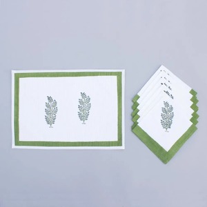 Vente en gros de sets de table en coton imprimé bloc main avec serviettes lot de 6 tapis et 6 serviettes - Product Image 3