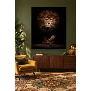 Impression sur toile de Fida Lion avec une crinière épaisse sortant de l'obscurité - Product Image 1