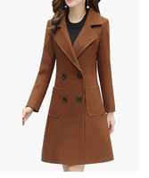 Manteau en laine mélangée à double boutonnage et col cranté élégant pour femme avec logo personnalisé, nouvelle arrivée, fabricant direct du Bangladesh