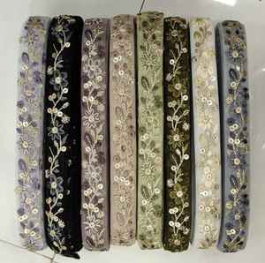 Fleurs sur mesure brodées de plusieurs manières de couleur dans des conceptions ethniques à des fins diverses dans 1 pouce de largeur - Product Image 2