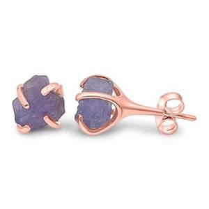 Boucles d'oreilles en tanzanite brute 5-7mm pierres précieuses plaqué or rose bijoux faits à la main en vrac pour les femmes boucle d'oreille en tanzanite naturelle pour cadeau - Product Image 1