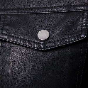 Nueva llegada de los hombres Slim Fit Stand Collar PU chaqueta con cremallera diagonal solapa lona moda chaqueta de cuero para motociclistas - Product Image 2
